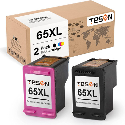 TESEN HP 65XL 65 XL Remanufactured Ink Cartridge 2 Pack (K+T)